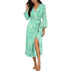 image:imagePrinStory Womens Robe Long Knit Bathrobe Lightweight Soft Robes Ladies Bath RobeFpgreen Butterfly