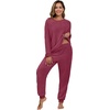 image:imagePrinStory Fluffy Pajamas for Women Soft Fleece Warm Pajama Set Fuzzy Pjs Winter 2 Piece Flannel Lounge Sets with PocketsWine Red