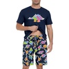 image:imagePrinStory Men Pajama Set Summer Pjs Sleepwear Short Sleeve Graphic Tee and Printed Shorts Novelty Loungewear With PocketNavy Blue Dinosaur