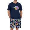 image:imagePrinStory Men Pajama Set Summer Pjs Sleepwear Short Sleeve Graphic Tee and Printed Shorts Novelty Loungewear With PocketNavy Blue Dinosaur