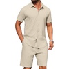 image:imagePrinStory Mens 2 Pieces Outfits Short Sleeve Tracksuit Beach Button Down Shirts and Shorts Set with PocketsApricot