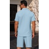 image:imagePrinStory Mens 2 Pieces Outfits Short Sleeve Tracksuit Beach Button Down Shirts and Shorts Set with PocketsGray Blue