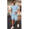 image:imagePrinStory Mens 2 Pieces Outfits Short Sleeve Tracksuit Beach Button Down Shirts and Shorts Set with PocketsGray Blue