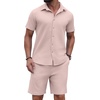 image:imagePrinStory Mens 2 Pieces Outfits Short Sleeve Tracksuit Beach Button Down Shirts and Shorts Set with PocketsPink