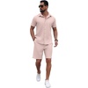 image:imagePrinStory Mens 2 Pieces Outfits Short Sleeve Tracksuit Beach Button Down Shirts and Shorts Set with PocketsPink