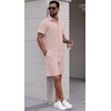 image:imagePrinStory Mens 2 Pieces Outfits Short Sleeve Tracksuit Beach Button Down Shirts and Shorts Set with PocketsPink