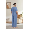 image:imagePrinStory Mens Pajama Set Pjs Sleepwear Lightweight Quick Dry Cozy Short Sleeve Button Neck Shirts and Pants Soft Sleep SetsGray Blue