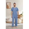 image:imagePrinStory Mens Pajama Set Pjs Sleepwear Lightweight Quick Dry Cozy Short Sleeve Button Neck Shirts and Pants Soft Sleep SetsGray Blue