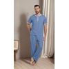 image:imagePrinStory Mens Pajama Set Pjs Sleepwear Lightweight Quick Dry Cozy Short Sleeve Button Neck Shirts and Pants Soft Sleep SetsGray Blue
