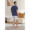 image:imagePrinStory Mens Pajama Set Pjs Sleepwear Lightweight Quick Dry Cozy Short Sleeve Button Neck Shirts and Shorts Sleep SetsNavy Blue