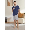 image:imagePrinStory Mens Pajama Set Pjs Sleepwear Lightweight Quick Dry Cozy Short Sleeve Button Neck Shirts and Shorts Sleep SetsNavy Blue