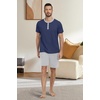 image:imagePrinStory Mens Pajama Set Pjs Sleepwear Lightweight Quick Dry Cozy Short Sleeve Button Neck Shirts and Shorts Sleep SetsNavy Blue