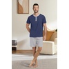 image:imagePrinStory Mens Pajama Set Pjs Sleepwear Lightweight Quick Dry Cozy Short Sleeve Button Neck Shirts and Shorts Sleep SetsNavy Blue
