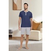 image:imagePrinStory Mens Pajama Set Pjs Sleepwear Lightweight Quick Dry Cozy Short Sleeve Button Neck Shirts and Shorts Sleep SetsNavy Blue