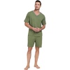 image:imagePrinStory Mens Pajama Set Sleepwear Pjs Lightweight Quick Dry Short Sleeve VNeck Shirts and Shorts Soft Comfy Sleep Sets01 Army Green