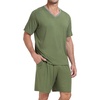 image:imagePrinStory Mens Pajama Set Sleepwear Pjs Lightweight Quick Dry Short Sleeve VNeck Shirts and Shorts Soft Comfy Sleep Sets01 Army Green