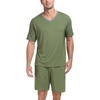 image:imagePrinStory Mens Pajama Set Sleepwear Pjs Lightweight Quick Dry Short Sleeve VNeck Shirts and Shorts Soft Comfy Sleep Sets01 Army Green