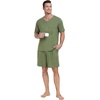 image:imagePrinStory Mens Pajama Set Sleepwear Pjs Lightweight Quick Dry Short Sleeve VNeck Shirts and Shorts Soft Comfy Sleep Sets01 Army Green