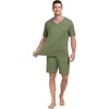image:imagePrinStory Mens Pajama Set Sleepwear Pjs Lightweight Quick Dry Short Sleeve VNeck Shirts and Shorts Soft Comfy Sleep Sets01 Army Green