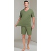 image:imagePrinStory Mens Pajama Set Sleepwear Pjs Lightweight Quick Dry Short Sleeve VNeck Shirts and Shorts Soft Comfy Sleep Sets01 Army Green