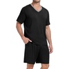 image:imagePrinStory Mens Pajama Set Sleepwear Pjs Lightweight Quick Dry Short Sleeve VNeck Shirts and Shorts Soft Comfy Sleep Sets01 Black