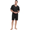 image:imagePrinStory Mens Pajama Set Sleepwear Pjs Lightweight Quick Dry Short Sleeve VNeck Shirts and Shorts Soft Comfy Sleep Sets01 Black