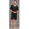 image:imagePrinStory Mens Pajama Set Sleepwear Pjs Lightweight Quick Dry Short Sleeve VNeck Shirts and Shorts Soft Comfy Sleep Sets01 Black