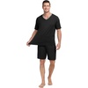 image:imagePrinStory Mens Pajama Set Sleepwear Pjs Lightweight Quick Dry Short Sleeve VNeck Shirts and Shorts Soft Comfy Sleep Sets01 Black