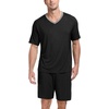 image:imagePrinStory Mens Pajama Set Sleepwear Pjs Lightweight Quick Dry Short Sleeve VNeck Shirts and Shorts Soft Comfy Sleep Sets01 Black