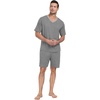 image:imagePrinStory Mens Pajama Set Sleepwear Pjs Lightweight Quick Dry Short Sleeve VNeck Shirts and Shorts Soft Comfy Sleep Sets01 Dark Gray