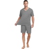 image:imagePrinStory Mens Pajama Set Sleepwear Pjs Lightweight Quick Dry Short Sleeve VNeck Shirts and Shorts Soft Comfy Sleep Sets01 Dark Gray