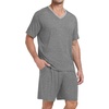 image:imagePrinStory Mens Pajama Set Sleepwear Pjs Lightweight Quick Dry Short Sleeve VNeck Shirts and Shorts Soft Comfy Sleep Sets01 Dark Gray