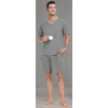 image:imagePrinStory Mens Pajama Set Sleepwear Pjs Lightweight Quick Dry Short Sleeve VNeck Shirts and Shorts Soft Comfy Sleep Sets01 Dark Gray