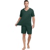 image:imagePrinStory Mens Pajama Set Sleepwear Pjs Lightweight Quick Dry Short Sleeve VNeck Shirts and Shorts Soft Comfy Sleep Sets01 Dark Green