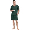 image:imagePrinStory Mens Pajama Set Sleepwear Pjs Lightweight Quick Dry Short Sleeve VNeck Shirts and Shorts Soft Comfy Sleep Sets01 Dark Green
