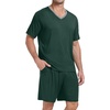 image:imagePrinStory Mens Pajama Set Sleepwear Pjs Lightweight Quick Dry Short Sleeve VNeck Shirts and Shorts Soft Comfy Sleep Sets01 Dark Green
