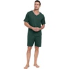 image:imagePrinStory Mens Pajama Set Sleepwear Pjs Lightweight Quick Dry Short Sleeve VNeck Shirts and Shorts Soft Comfy Sleep Sets01 Dark Green