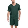 image:imagePrinStory Mens Pajama Set Sleepwear Pjs Lightweight Quick Dry Short Sleeve VNeck Shirts and Shorts Soft Comfy Sleep Sets01 Dark Green