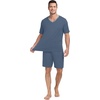 image:imagePrinStory Mens Pajama Set Sleepwear Pjs Lightweight Quick Dry Short Sleeve VNeck Shirts and Shorts Soft Comfy Sleep Sets01 Gray Blue