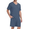 image:imagePrinStory Mens Pajama Set Sleepwear Pjs Lightweight Quick Dry Short Sleeve VNeck Shirts and Shorts Soft Comfy Sleep Sets01 Gray Blue