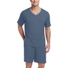 image:imagePrinStory Mens Pajama Set Sleepwear Pjs Lightweight Quick Dry Short Sleeve VNeck Shirts and Shorts Soft Comfy Sleep Sets01 Gray Blue