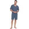 image:imagePrinStory Mens Pajama Set Sleepwear Pjs Lightweight Quick Dry Short Sleeve VNeck Shirts and Shorts Soft Comfy Sleep Sets01 Gray Blue