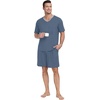 image:imagePrinStory Mens Pajama Set Sleepwear Pjs Lightweight Quick Dry Short Sleeve VNeck Shirts and Shorts Soft Comfy Sleep Sets01 Gray Blue
