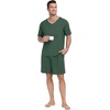 image:imagePrinStory Mens Pajama Set Sleepwear Pjs Lightweight Quick Dry Short Sleeve VNeck Shirts and Shorts Soft Comfy Sleep Sets01 Green