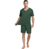 image:imagePrinStory Mens Pajama Set Sleepwear Pjs Lightweight Quick Dry Short Sleeve VNeck Shirts and Shorts Soft Comfy Sleep Sets01 Green