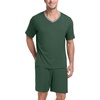 image:imagePrinStory Mens Pajama Set Sleepwear Pjs Lightweight Quick Dry Short Sleeve VNeck Shirts and Shorts Soft Comfy Sleep Sets01 Green