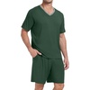 image:imagePrinStory Mens Pajama Set Sleepwear Pjs Lightweight Quick Dry Short Sleeve VNeck Shirts and Shorts Soft Comfy Sleep Sets01 Green