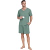 image:imagePrinStory Mens Pajama Set Sleepwear Pjs Lightweight Quick Dry Short Sleeve VNeck Shirts and Shorts Soft Comfy Sleep Sets01 Haze Blue