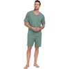 image:imagePrinStory Mens Pajama Set Sleepwear Pjs Lightweight Quick Dry Short Sleeve VNeck Shirts and Shorts Soft Comfy Sleep Sets01 Haze Blue