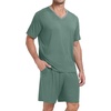 image:imagePrinStory Mens Pajama Set Sleepwear Pjs Lightweight Quick Dry Short Sleeve VNeck Shirts and Shorts Soft Comfy Sleep Sets01 Haze Blue